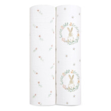 blushing bunnies Swaddle Blanket - Pack of 2| Large 100% Breathable Muslin Cotton Snug Wrap Set for Baby Girls | bunny, pink, flowers print designs