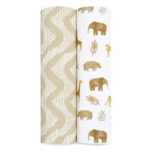 tanzania Swaddle Blanket - Pack of 2| Large 100% Breathable Muslin Cotton Wrap Set for Baby Girls & Boys |nature, animals, savannah Print Designs|