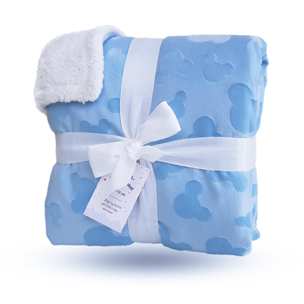 Large Receiving Sherpa Baby Blanket Double Layer Fleece For Nursery Cot And Pram (, 80X110cm) Blue Eyone