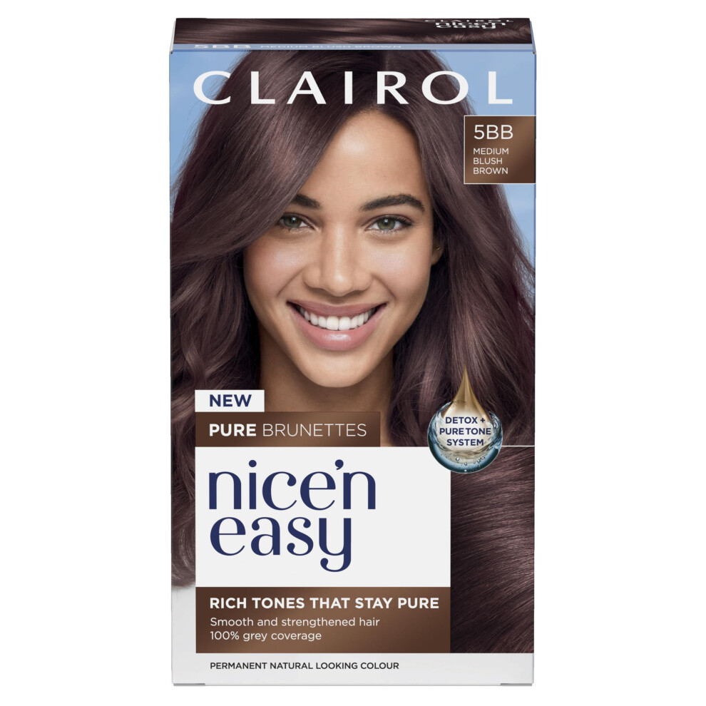 Nice n' Easy Pure Brunettes Hair Colour | Pure and Rich Brown Tones | Smooth, Natural Hair Colour | With Pre-Colour Serum | 100% Grey Coverage | 5BB