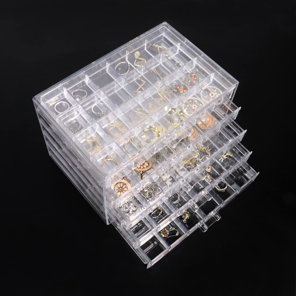 Jewellery Box for Women with 5 Drawers,Acrylic Jewellery Box Clear Earring Storage Organiser, Jewellery Organiser Box for Earring Bangle Bracelet