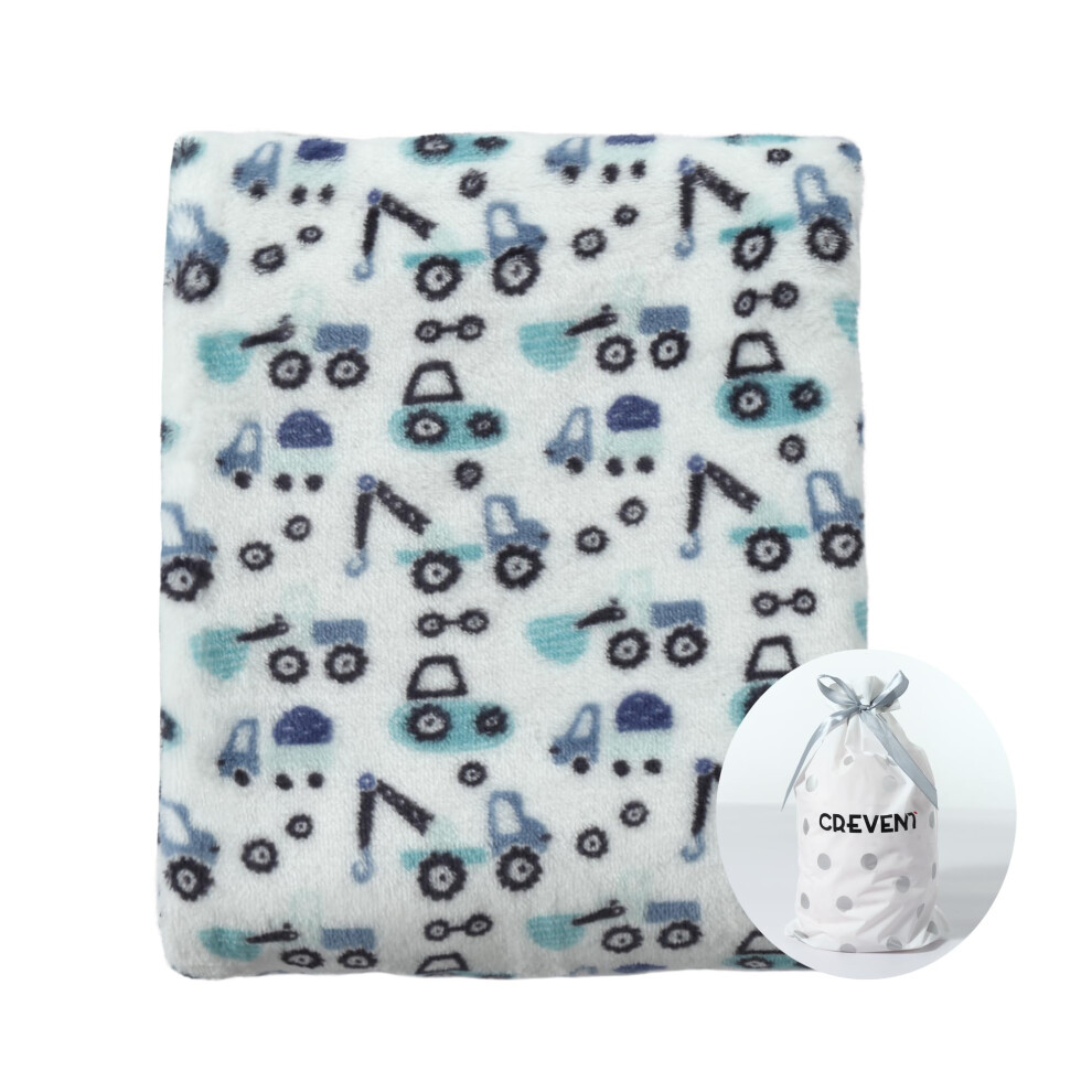 75Cmx100cm Cute Lightweight Silky Cozy Warm Baby Blanket For Boys Infant Toddler Newborn Unisex Crib Cot Stroller, For All Season ( Truck) Blue Crevent
