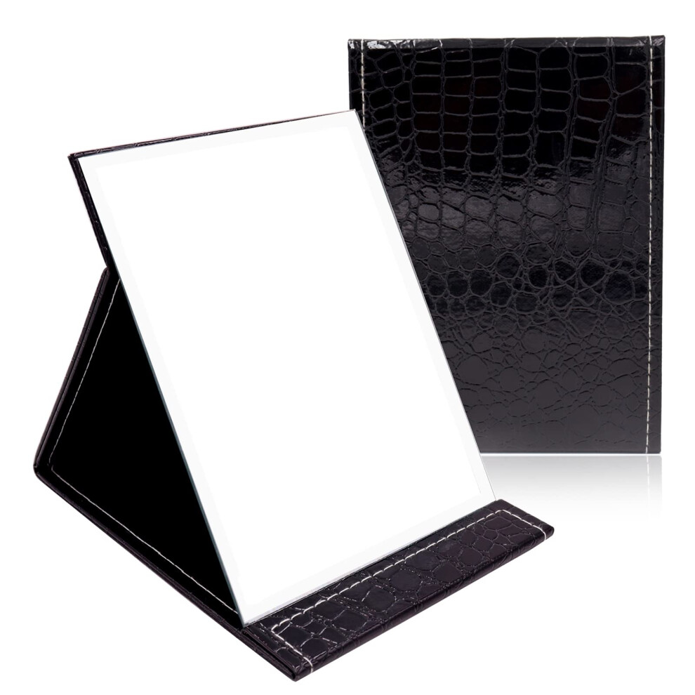 Yuknees Black Vanity Makeup Mirror,Vanity Mirror,Pu Leather Makeup Mirror,Travel Folding Mirror With Stand Compact Mirrors For Girls And Women(21 * 15Cm / 8.26 *