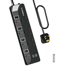 Extension Lead with USB Slots, 3 Way 2 USB Power Strip(13A/3250W), Multi Plug Extension Socket with Individual Switches, 1.5M UK Power Socket for Home
