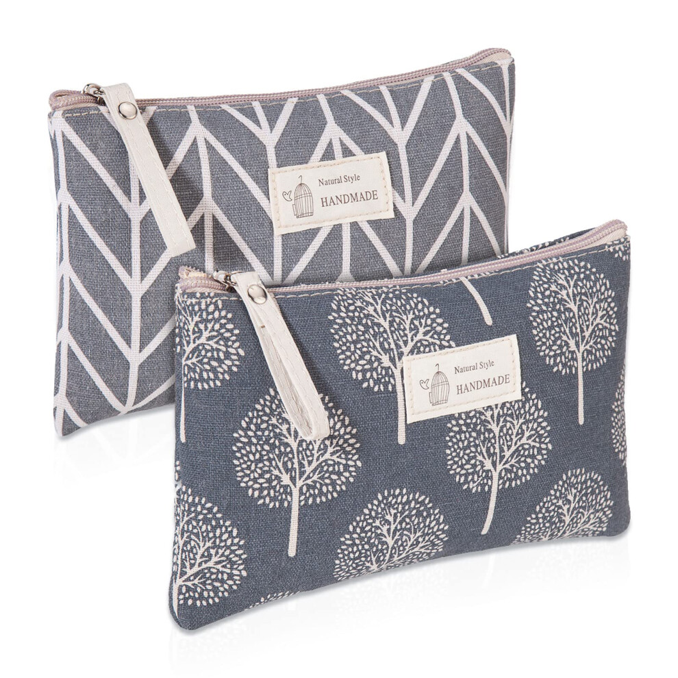 Neusid Canvas Cosmetic Bag, 2 Pcs Portable Women Purses, Printed Makeup Bag Pouch Multifunctional Travel Toiletry Bag With Zipper For Cosmetics Keys Cards