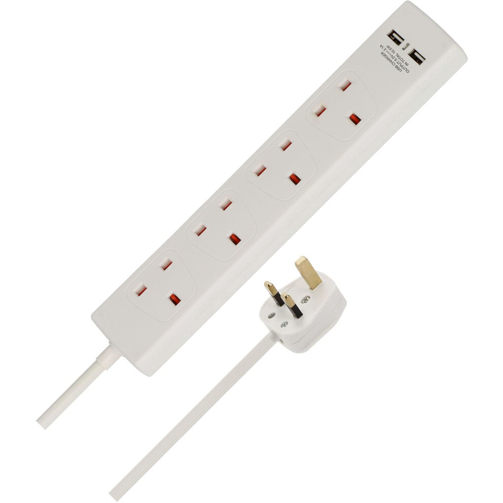 4-Way Extension Lead With Usb Slots (2M Cable, Power Strip With 90 Angle Of Sockets) 4007123684724