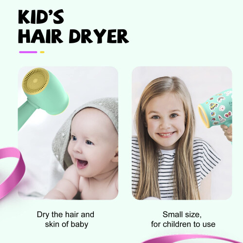 Kids Hair Dryer Portable Mini Baby Blow Dryer Quiet Small Hair Dryer Travel Size for Children Compact Kids Hairdryer with DIY Stickers Gift for on OnBuy