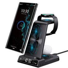 Wireless Charger for Samsung Charging Station with Clock for Galaxy Z Flip 6/Fold 6/S24 Ultra, Samsung Watch Charger for Galaxy Watch 7/6/5 Pro,