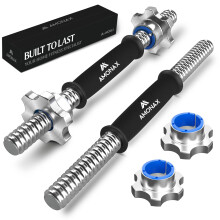 Cast Iron Dumbbell Bar, 16 Inches Weight Bar Dumbbell Handle with 4 Metal Dumbbell Spinlock Collars, Dumbbell Bars Pair for Standard 1" Weight Plates,