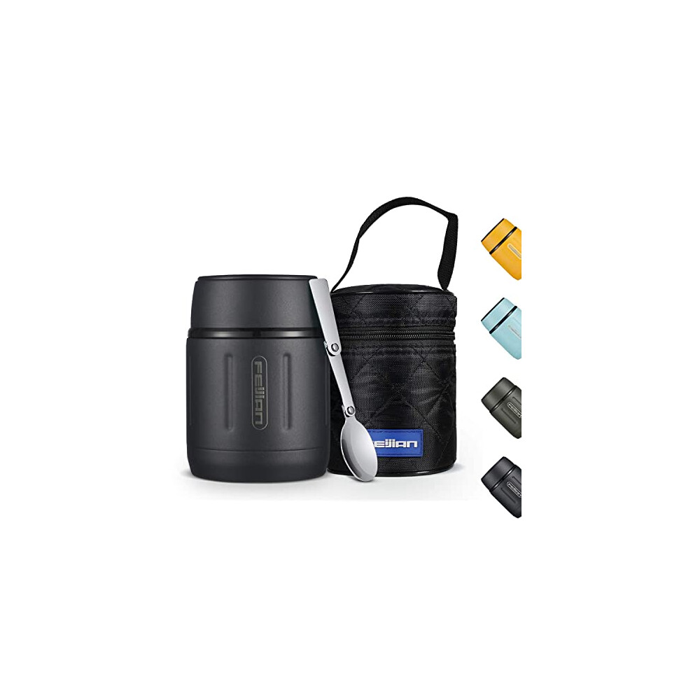Food Flask with Valve | Soup Thermo with Insulated Bag & Folding Spoon | Portable Stainless Steel Food Containers | 500 ml | Black-image-OPC-PFBBNCT-NEW