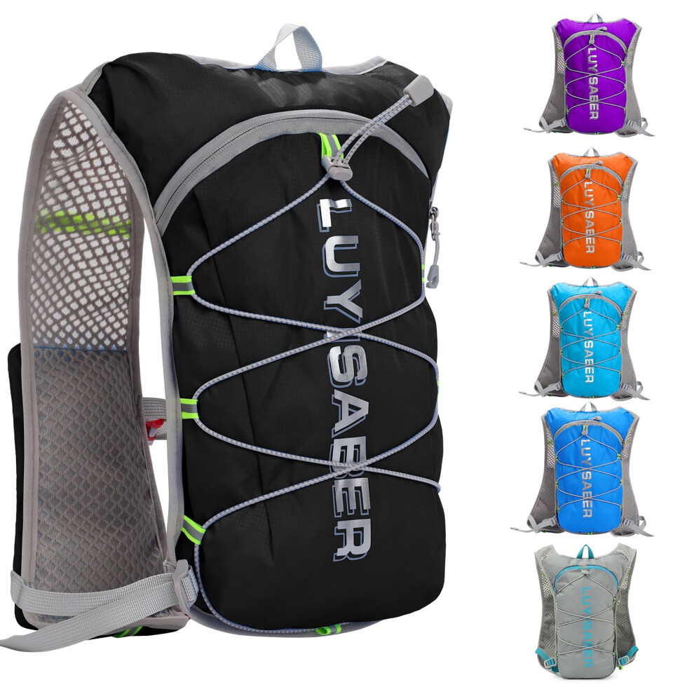 Running Hydration Vest Backpack, Lightweight Adjust Chest Straps Water Daypack Compatible with 2L Water Bladder, Breathable Reflective Hydrating Pack