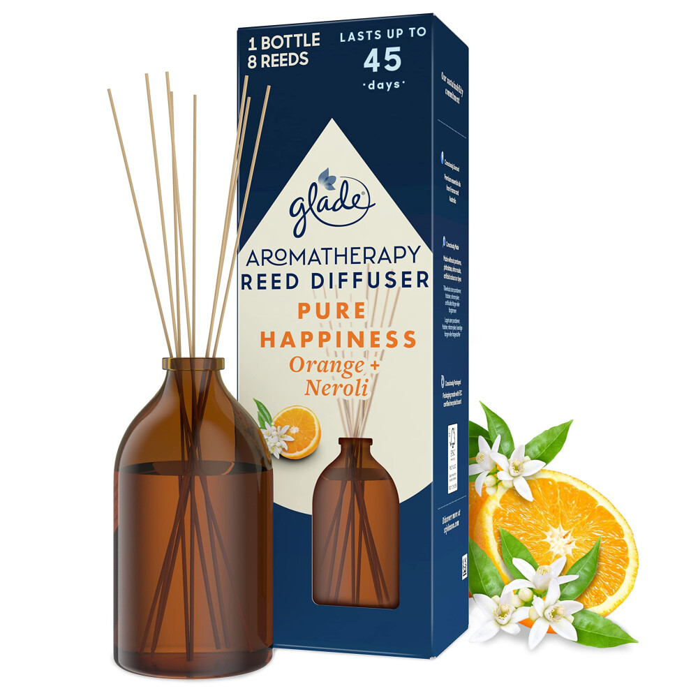 Aromatherapy Reed Diffuser, Home Decor Essential Oils Diffuser Uplifting Fragrance, Pure Happiness with Brazilian Orange & North African Neroli