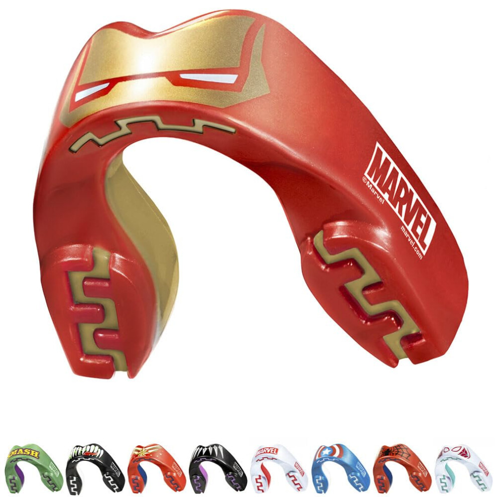 Iron Man Metallic Sports Mouthguard Dual Layer Premium Protection Junior Gum Shield with Case for Boxing, MMA, Rugby, Martial Arts, Judo and All