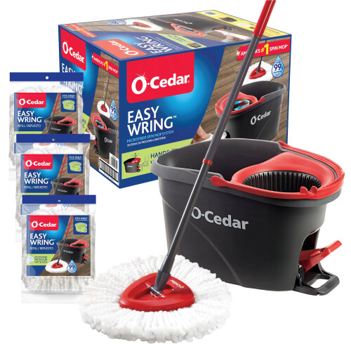 System, Cedar, Easywring + 3 Extra Refills, Spin Mop & Bucket with 3 Extra Refills