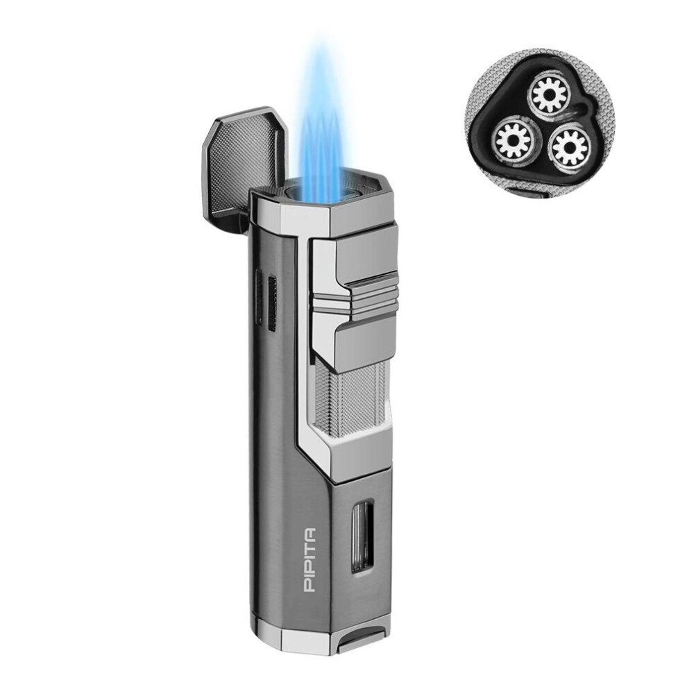 Pipita Torch Lighter Windproof Firelighters Triple Jet Flame Refillable Butane Gas Lighter With Punch (Without Gas)