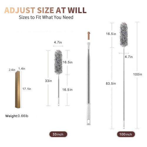 Feather Duster Extendable with Stainless Steel Extension Pole, 100 Inches Extra Long Telescopic Dusters, Microfiber Duster with Bendable Head for 1