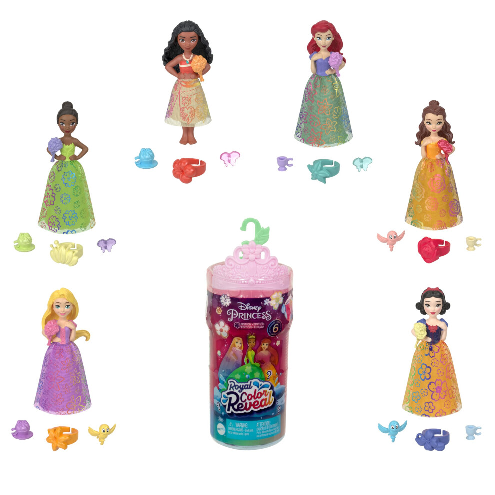 Disney Princess Small Doll Royal Color Reveal with 6 Surprises Including Scented Ring and 4 Accessories (Dolls May Vary), Garden Party Series, HRN63