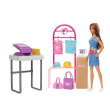 Poup   e Barbie et accessoires   : ensemble de jeu boutique avec pr   sentoir et cr   ation de motifs en aluminium