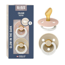 Colour Anatomical Glow Soother 2-pack, BPA Free Dummy Pacifier, Orthodontic Nipple. Natural Rubber Latex, Made in Denmark. Str. 2, Blush Glow/Vanilla