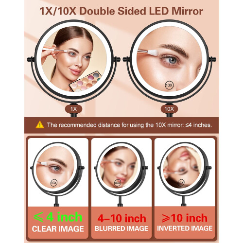 Miroir de Maquillage Éclairé Benbilry 10X Magnification 3 Lumières Colorées 2