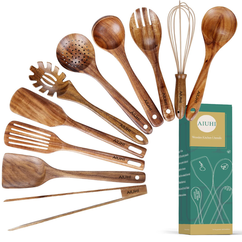 Wooden Kitchen Utensils Nonstick Kitchen Utensils Natural Teak Wood Utensils for Kitchen Kitchen Utensils Wooden Kitchen Utensils with Spatula and