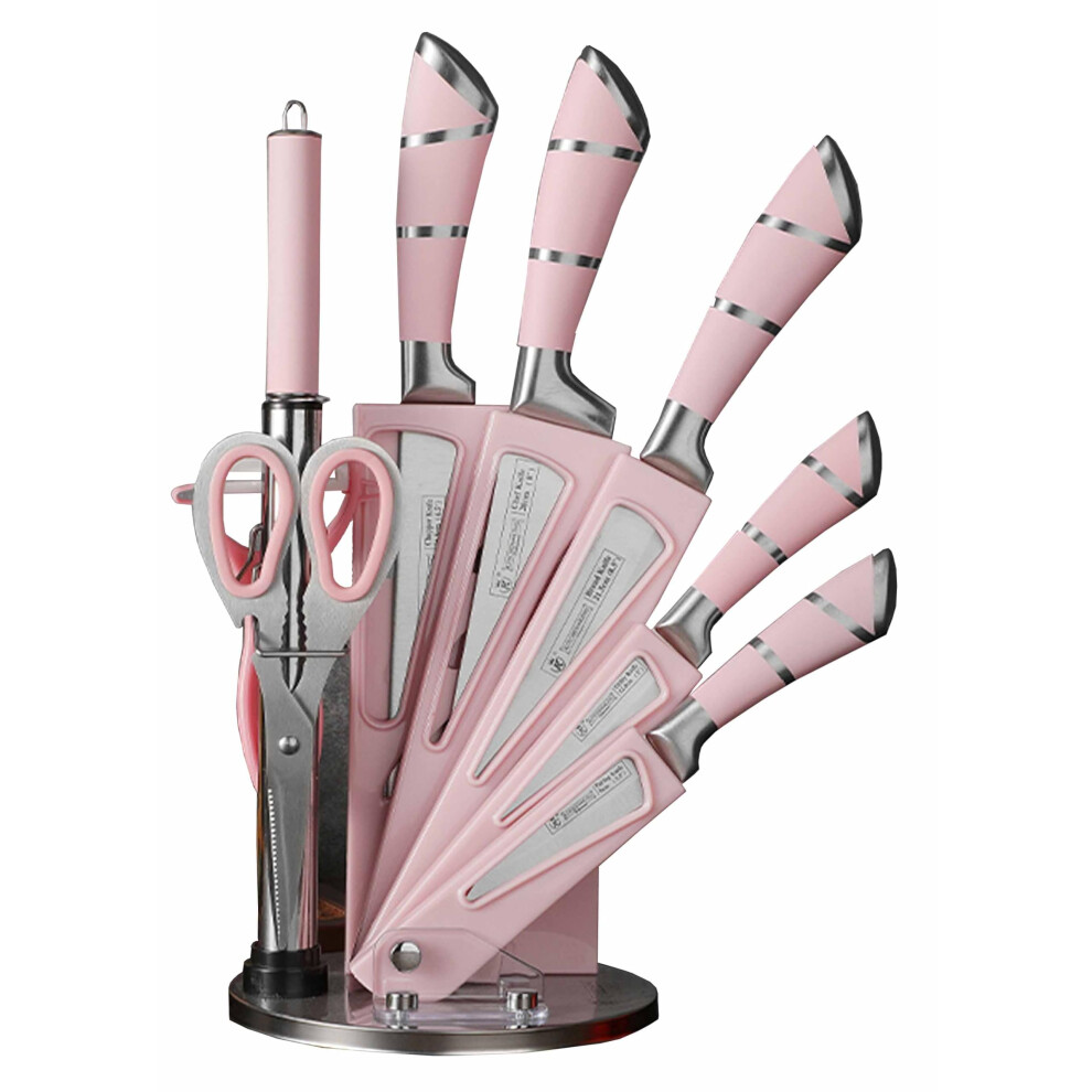 Stainless Steel Kitchen Knife Block Set, 9 - Pieces Knife Set, Ultra Sharp Knife Set (PINK KNIFE 9PCS) â¦