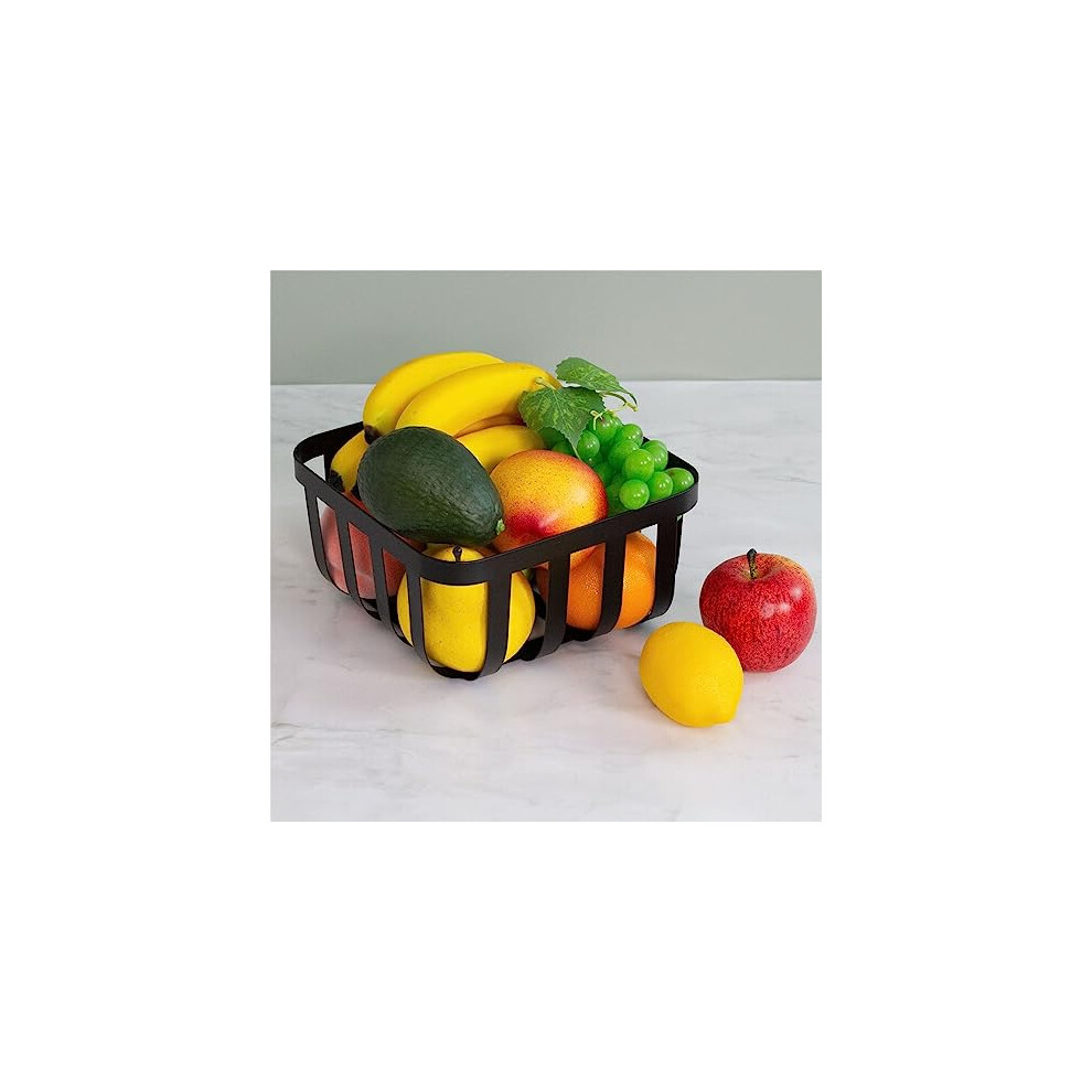 Modern Black Metal Fruit Bowl | Square Fruit Bowl Wire Fruit Basket | Fruit & Vegetable Kitchen Storage Basket