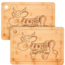 Set of 2 - Bamboo Kitchen Cutting Board - 13x9 in - Wooden Steak Plate with Juice Groove