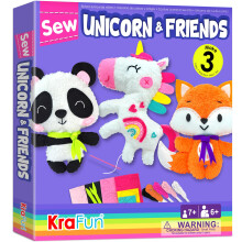 Unicorn Beginner Animal Sewing Kit for Kids Age 7-13 My First Art & Craft, includes 3 Stuffed Animal Dolls Panda, Fox, Instructions & Plush Felt