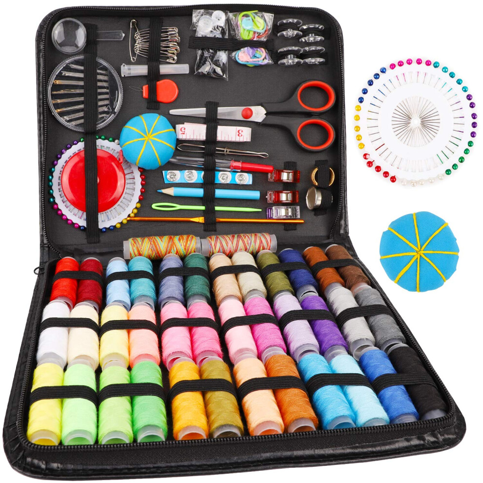 Sewing Kit,184 Pcs Premium Large Sewing Supplies with PU Case,38 XL Thread Spools,Scissors,Thimble,Threader,Needle,Suitable for