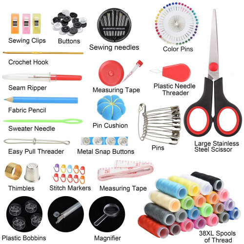 Sewing Kit,184 Pcs Premium Large Sewing Supplies with PU Case,38 XL Thread Spools,Scissors,Thimble,Threader,Needle,Suitable for 2