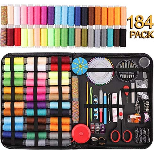 Sewing Kit,184 Pcs Premium Large Sewing Supplies with PU Case,38 XL Thread Spools,Scissors,Thimble,Threader,Needle,Suitable for 1