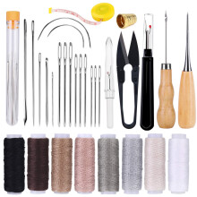 32 Pcs Leather Sewing Kit, Upholstery Repair Kit with 8 Colors Sewing Thread, Leather Sewing Needles, Awl, Scissors, and Seam Ripper, Leather