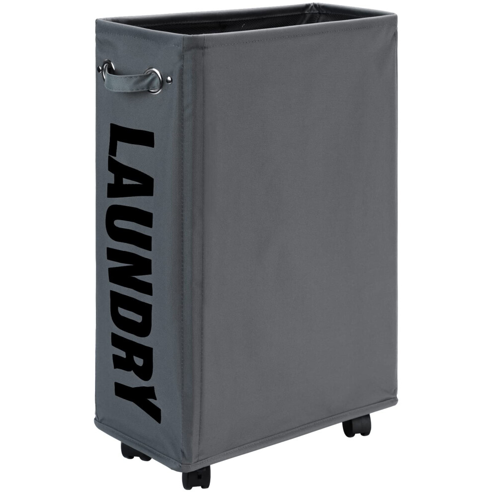 Photos - Laundry Basket / Hamper 25-Inches Slim Laundry Basket on Wheels, Collapsible Rolling Laundry Hamper, Foldable Narrow Corner Clothes Storage Bins (Da