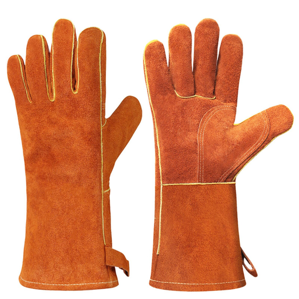 Leather Bbq Gloves, Xndryan 14 In Extreme Heat Resistant Gloves Fire Proof Gloves For Barbecue, Grill, Fireplace, Oven, Baking, Stove, Welding, 6973691301395