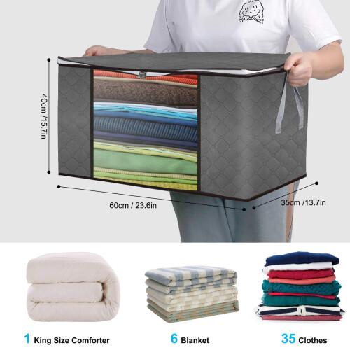 Clothes Storage Bag 6Pack 90L Large Capacity Solution Organizer for Clothes, Duvets, Comforters, Blankets, Bedding with Zip and Clear Window 1
