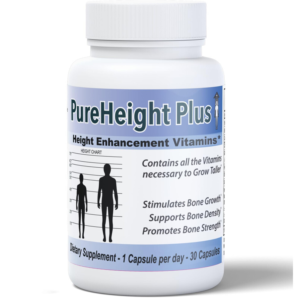 PureHeight Plus Height Enhancement Vitamins - Helps You Grow Taller - Increases Bone Strength, Builds Bone Density, Stimulates Bone Growth