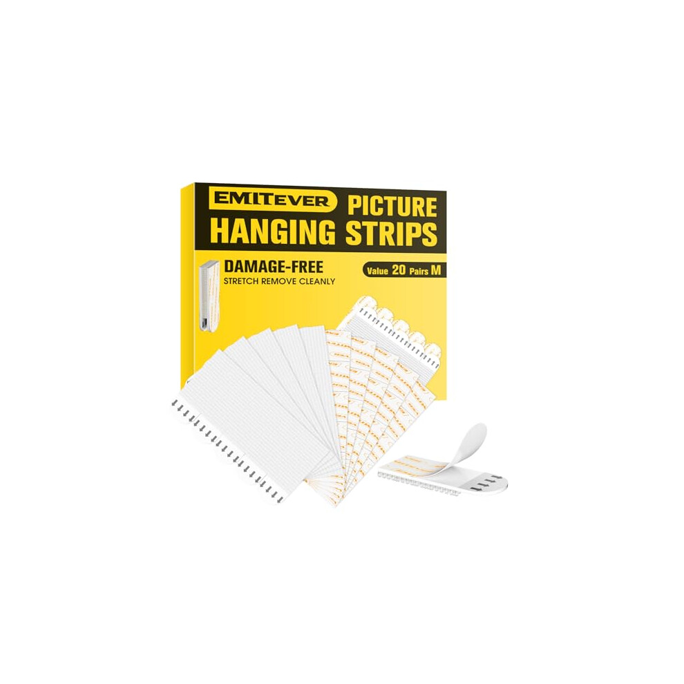 Picture Hanging Strips 20 Pairs (40 Strips), Double Side Hook Loop Mounting Tapes Adhesive Strips, Damage Free Hanging - For Pictures, Glass, Frames, 602581406570