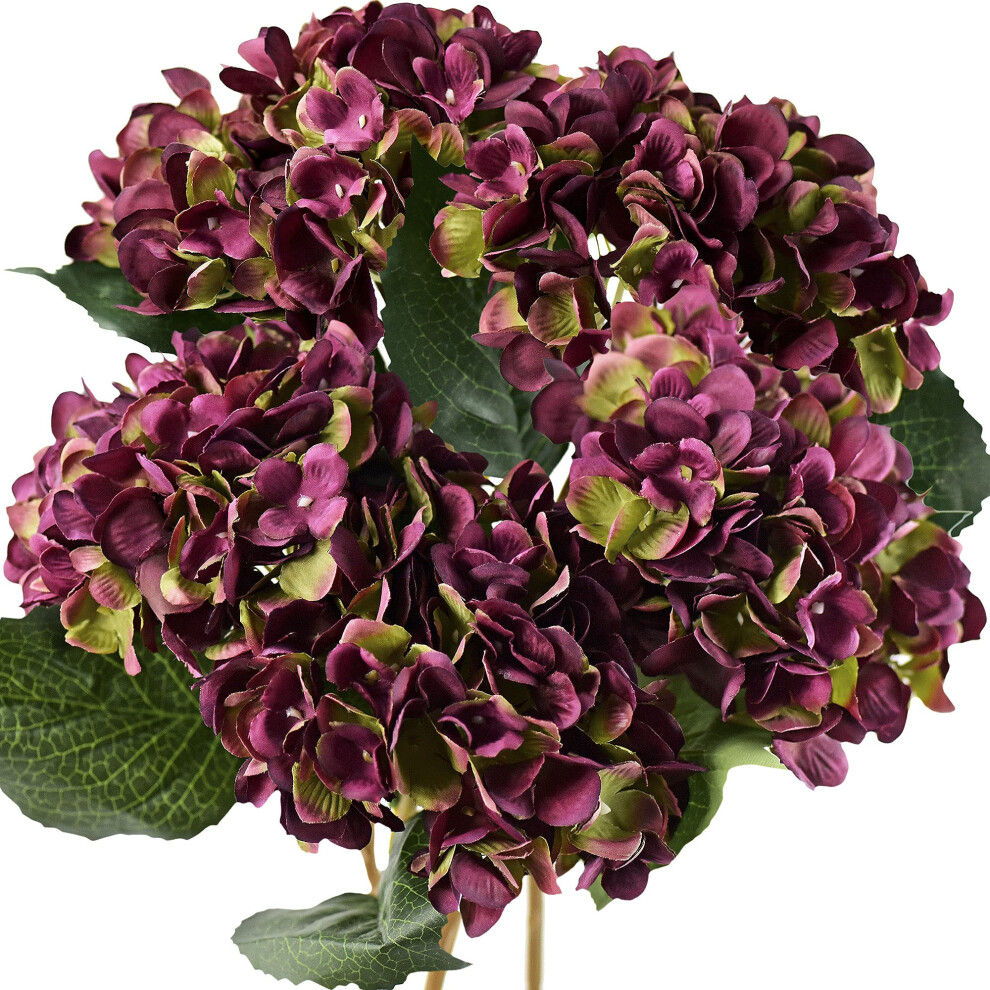 Fiveseasonstuff 5 Stems Silk Artificial Hydrangea Flowers, ‘'Life-Size'' Bouquet, Floral Arrangement, Floral Arrangement Decoration 47Cm Dark/Purple