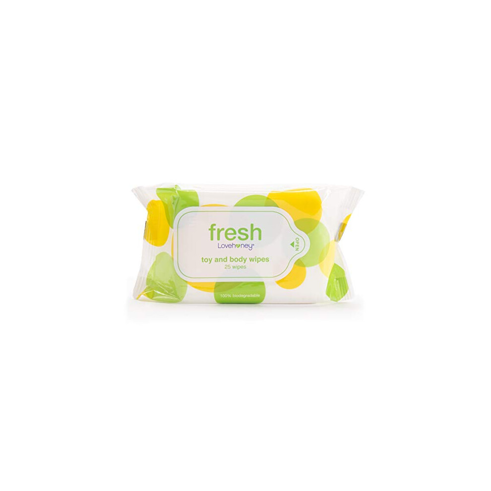 Lovehoney Fresh Toy & Body Wipes - Soothing Aloe Vera Wipes - Gentle On The Skin - Resealable Packet Keeps Wipes Moist - Travel Friendly Size - Pack Of 25