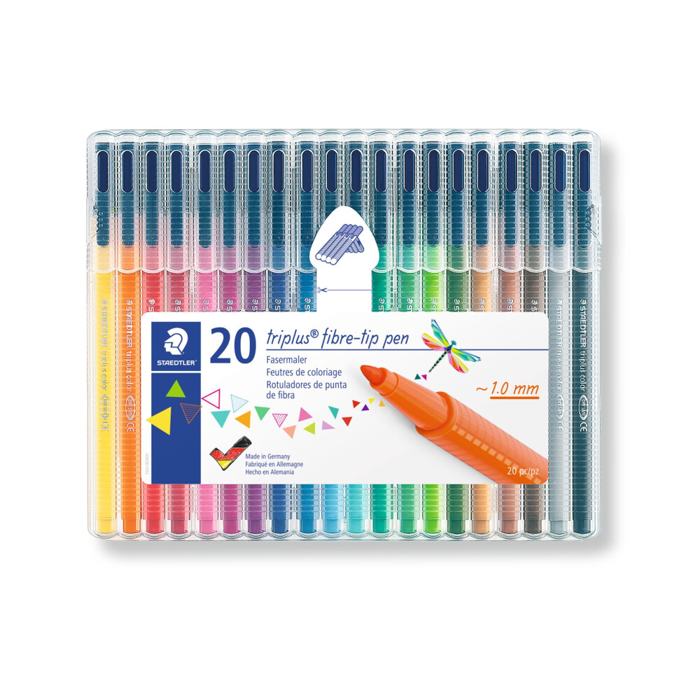 Staedtler 323 Sb20 Triplus Colour Fibre-Tip Pens, 1.0Mm - Assorted Colours (Pack Of 20)