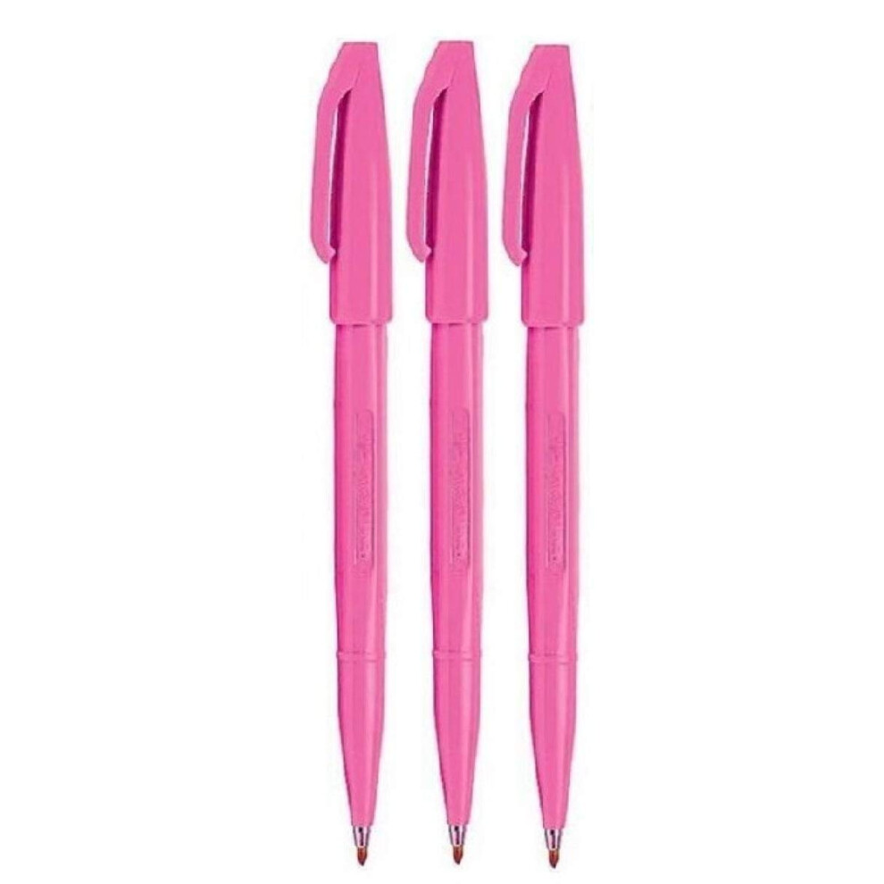 Pink Original Sign Pen S520 Fibre Tip Marker Pens Colour Fineliner 2mm Nib 1mm Line Width (Pack Of 3)