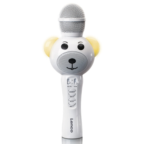 Bluetooth-Karaoke-Mikrofon mit SD-Kartensteckplatz, LED-Beleuchtung, Weiß