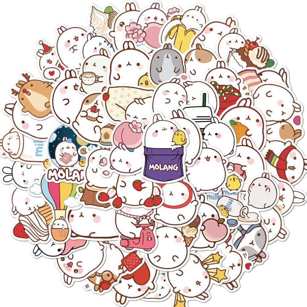 Cute Stickers of Molang Rabbit 50 Pcs Kawaii Cartoon Chubby Rabbit Stickers Phone Notebook Scrapbook Bike Luggage Snowboard DIY Stationery Guitar