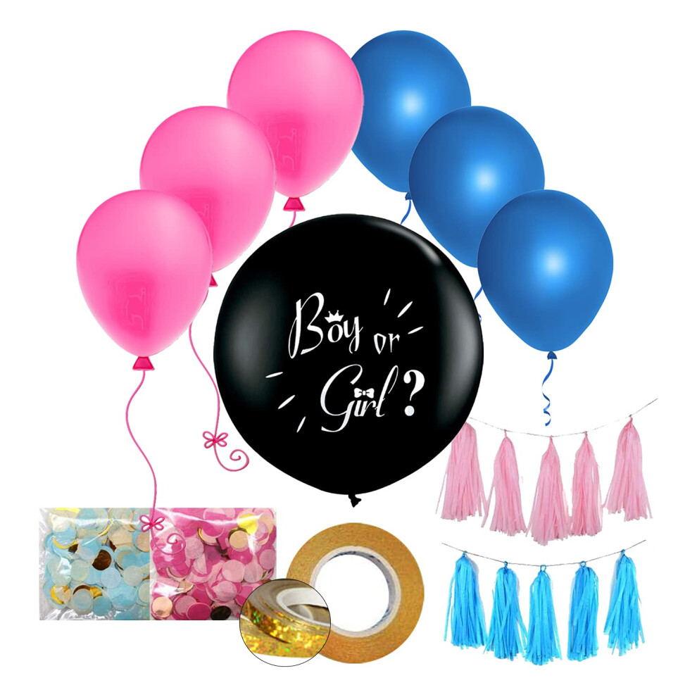 Gender Reveal Balloon Baby Girl Pink Or Boy Blue Confetti Jumbo 18", Giant 36" or Party Decoration Pack