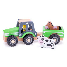 11941 Wooden Tractor with Trailer and Animals for Children 18 Months and Up Boys and Girls Baby Gifts, Green