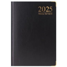 2025 A4 A5 A6 Padded Week To View Diary Full Year Planner Desk Hardback Metal Edge (A5, Black)