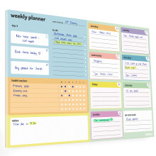 A4 Weekly Planner Pad – 52 sheet undated desk organiser by Noted – for work, fitness, student revision and meal planning – colourful 100gsm