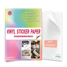 Waterproof Printable Vinyl Stickers Paper for Inkjet Printer- 20 Glossy Sticker Paper White Decal Cricut Sheets A4 - Holds Ink Beautifully & Dries
