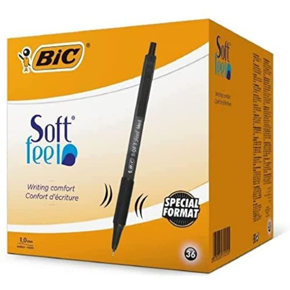 Bic Soft Feel Ballpoint Pens, Medium Point (1.0Mm), Every-Day Writing Pens With Barrel, Box Of 36 [Amazon Exclusive] Black